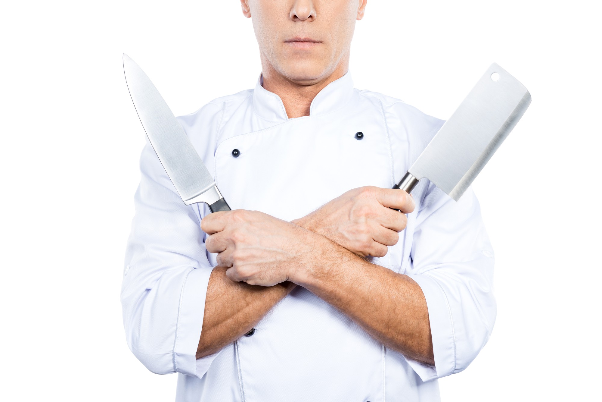 Instructor demonstrating knife skills on laptop