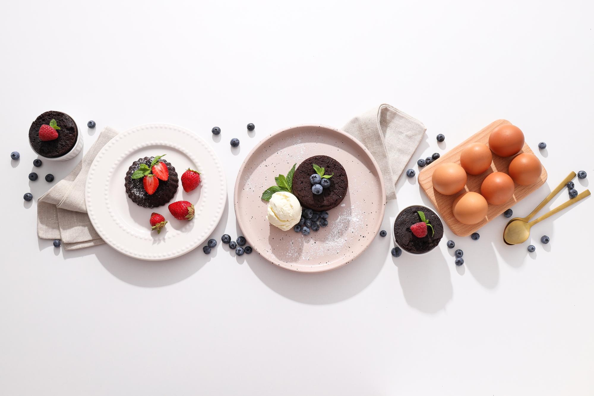 Prepared dishes in a clean studio setting